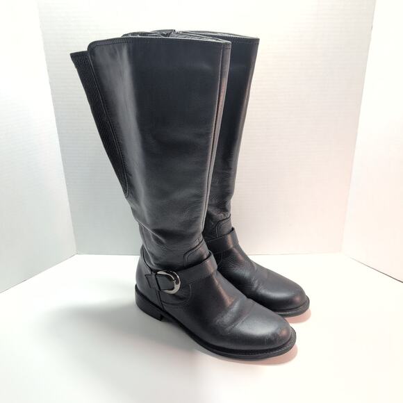 David Tate Branson Extra Wide Calf BlackLeather Riding Boots Women's 10M Stretch - Picture 1 of 9